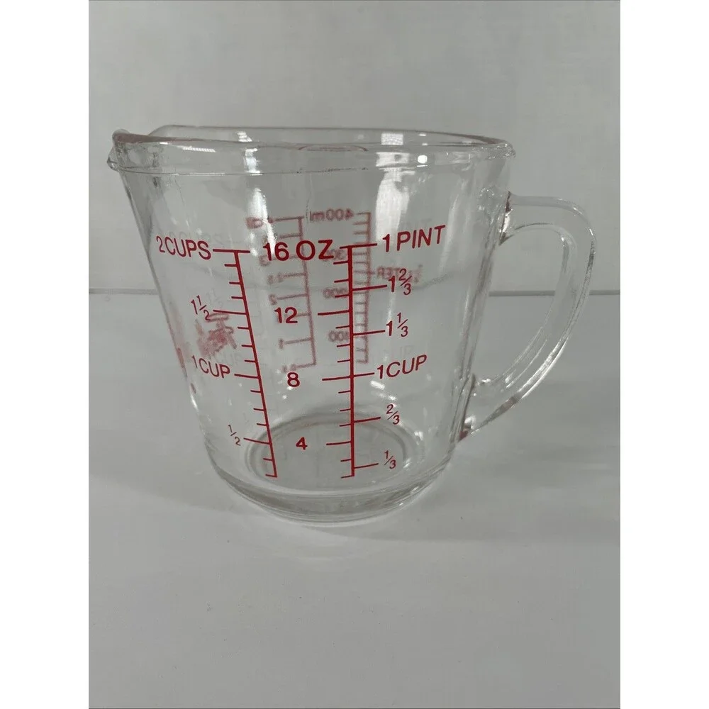 Vintage Anchor Hocking FIRE KING Measuring 2 Cup 1 Pint Glass Cool Logo # 498